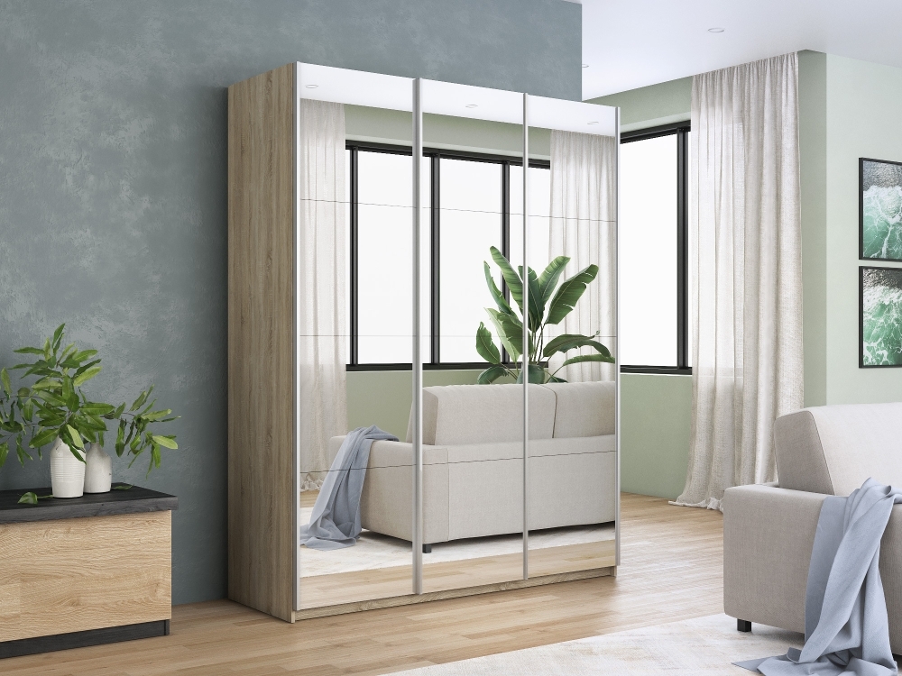 Шкаф-купе Прайм 3дв.-Зеркало/доводчики, 180х57х230, Сонома