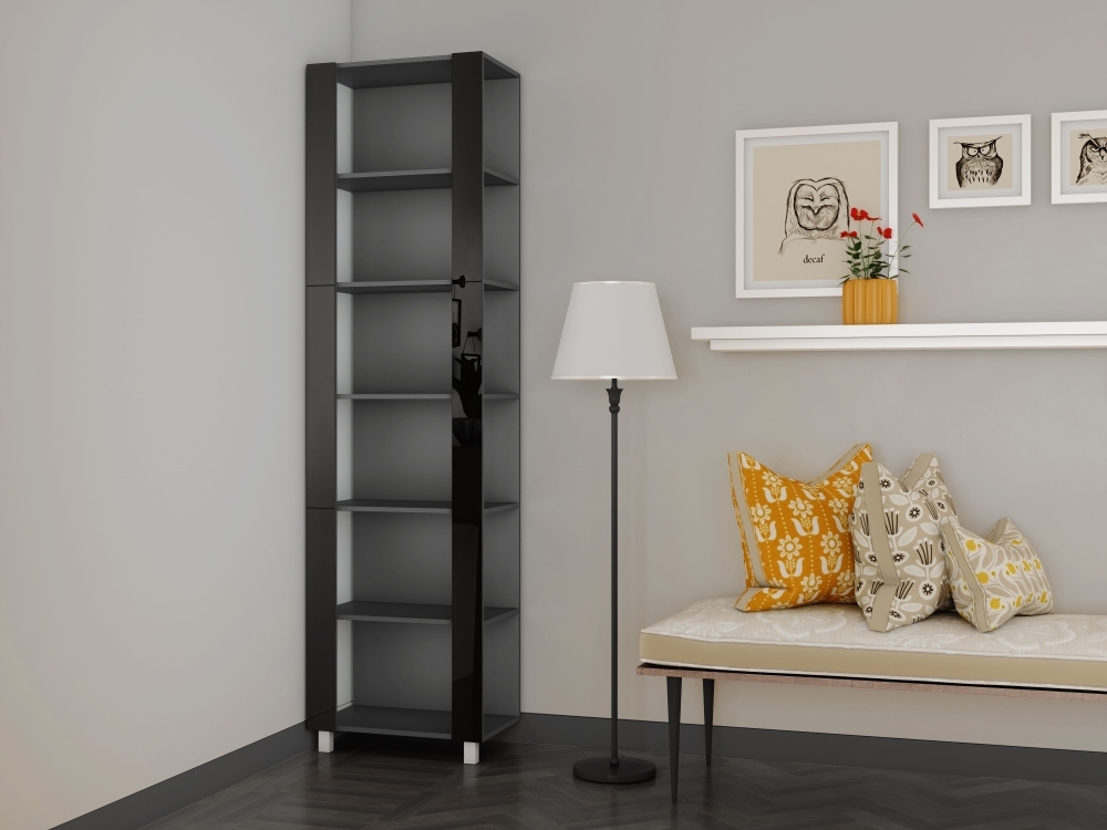 Стеллаж модульный Мебельная компания Е1 Универсальный Черное стекло 35х44х240, Серый диамант