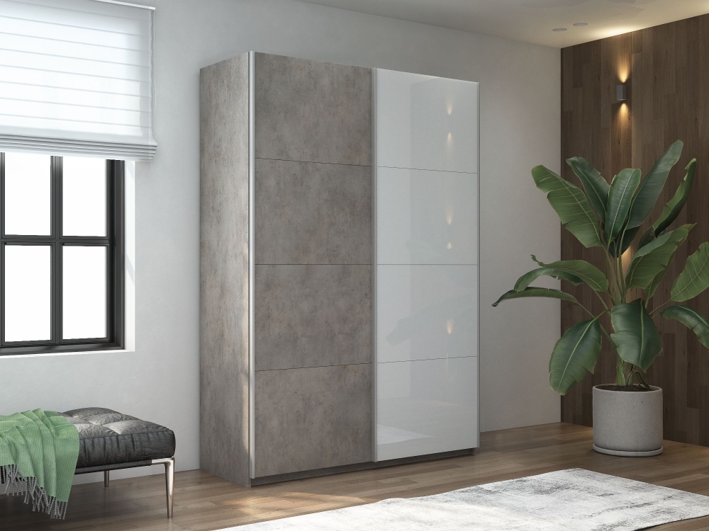 Шкаф-купе Прайм, 2дв. ДСП/Белый Глянец/доводчики, 160х57х230, Бетон