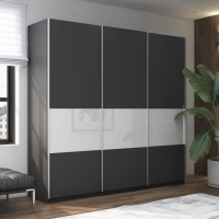 Шкаф-купе Широкий Прайм 3дв. ДСП/Стекло белое/доводчики, 240х57х230, Серый диамант стекло белое