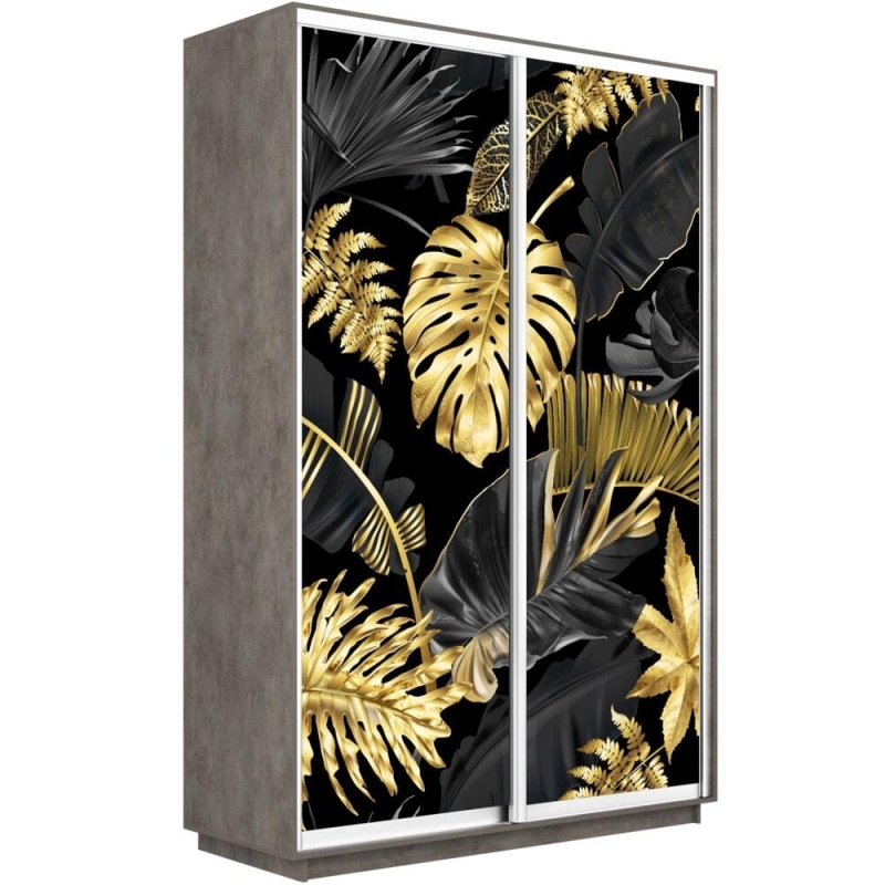 Шкаф-купе Фотопечать, 2дв. Листья золото, 120х60х240, Бетон
