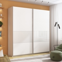 Шкаф-купе Широкий Прайм 2дв. ДСП/Стекло белое/доводчики, 220х57х230, белый стекло белое