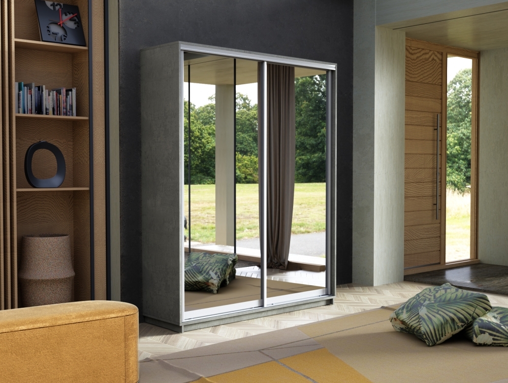 Шкаф-купе Экспресс, 2дв.-Зеркала, 120х45х220, Бетон