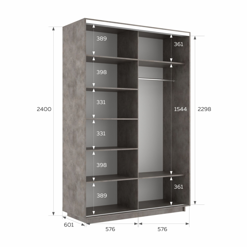 Шкаф-купе Экспресс, 2дв.-Зеркала, 120х60х240, Бетон