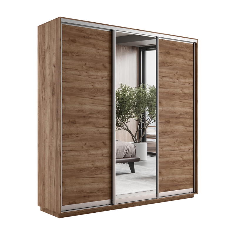 Шкаф-купе Экспресс 3дв. ДСП/Зеркало/ДСП, 180х45х220, Крафт табачный