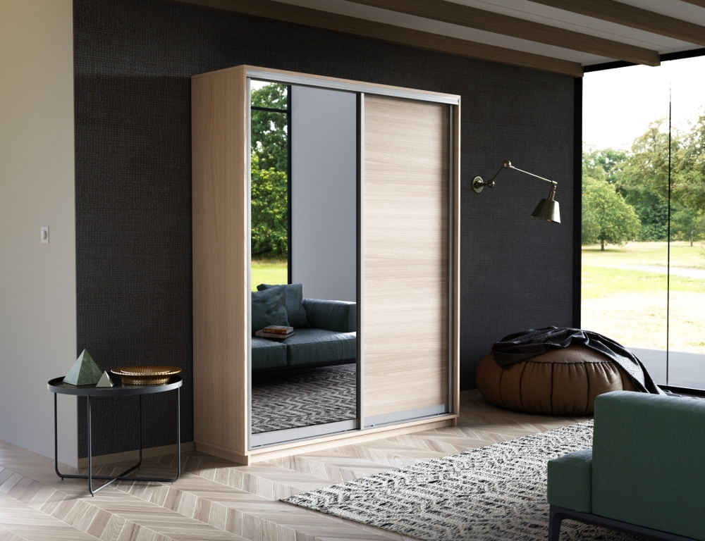 Шкаф-купе Экспресс, 2дв. ДСП/Зеркало, 120х45х220, Ясень Шимо светлый