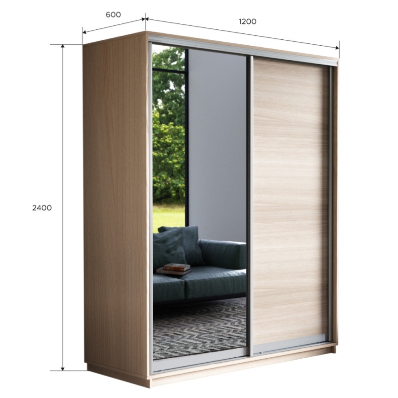 Шкаф-купе Экспресс, 2дв. ДСП/Зеркало, 120х60х240, Ясень шимо светлый