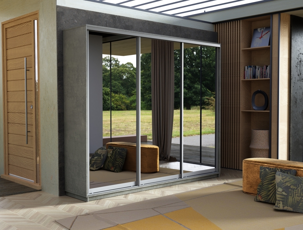 Шкаф-купе Экспресс 3дв.-зеркала, 180х45х220, Бетон