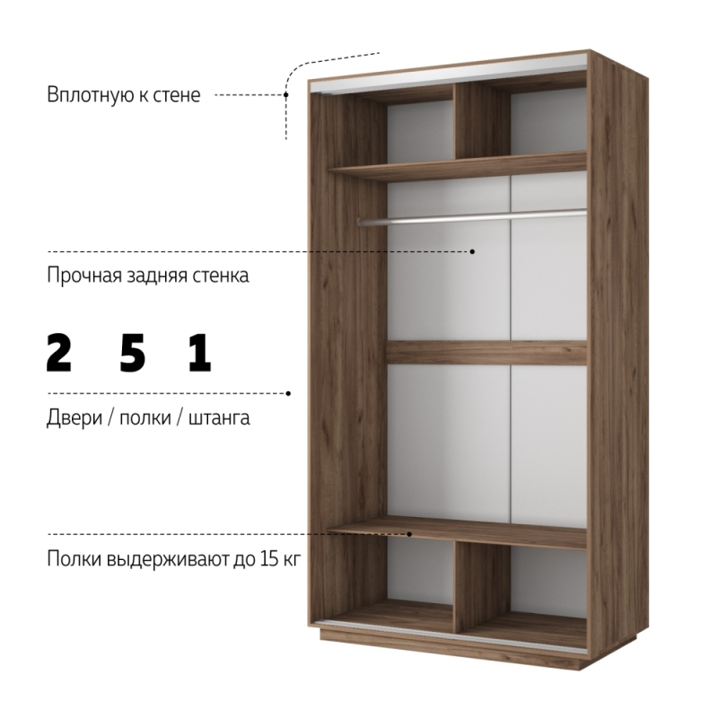 Шкаф-купе Экспресс Хит, 2дв.-ДСП, 120х60х220, Крафт табачный