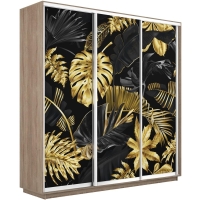 Шкаф-купе Фотопечать 3дв. Листья золото, 180х45х240, Сонома