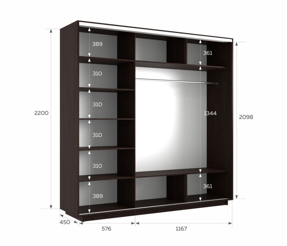 Шкаф-купе Фотопечать 3дв. Морские волны, 180х45х220, Венге