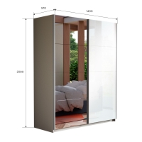 Шкаф-купе Прайм, 2дв. Зеркало/Белый Глянец/доводчики, 140х57х230, Белый снег