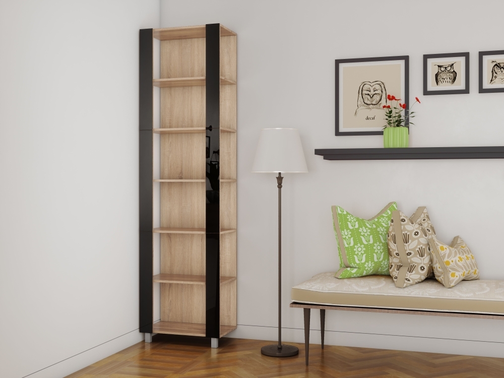 Стеллаж модульный Мебельная компания Е1 Универсальный Черное стекло 35х44х240, Сонома