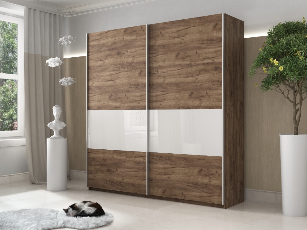 Шкаф-купе Широкий Прайм 2дв. ДСП/Стекло белое/доводчики, 220х57х230, крафт табачный стекло белое