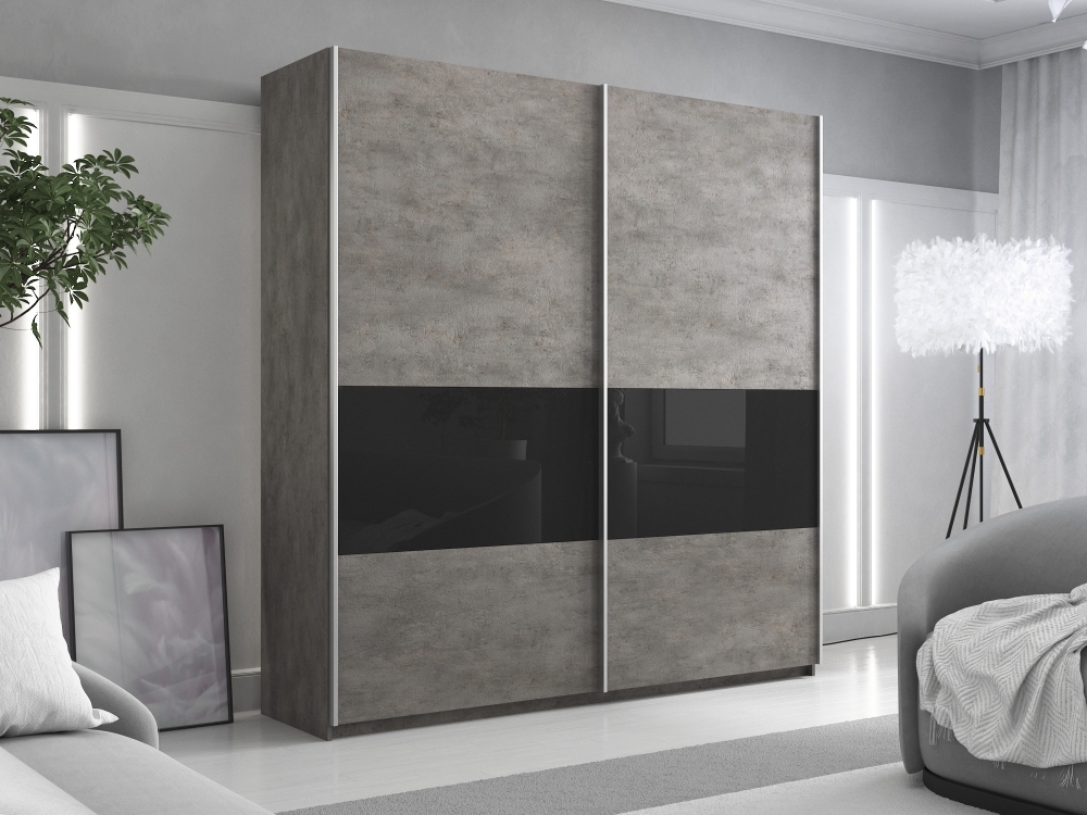 Шкаф-купе Широкий Прайм 2дв. ДСП/Стекло черное/доводчики, 220х57х230, бетон стекло черное