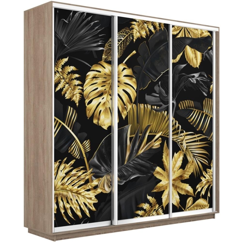 Шкаф-купе Фотопечать 3дв. Листья золото, 180х45х220, Сонома