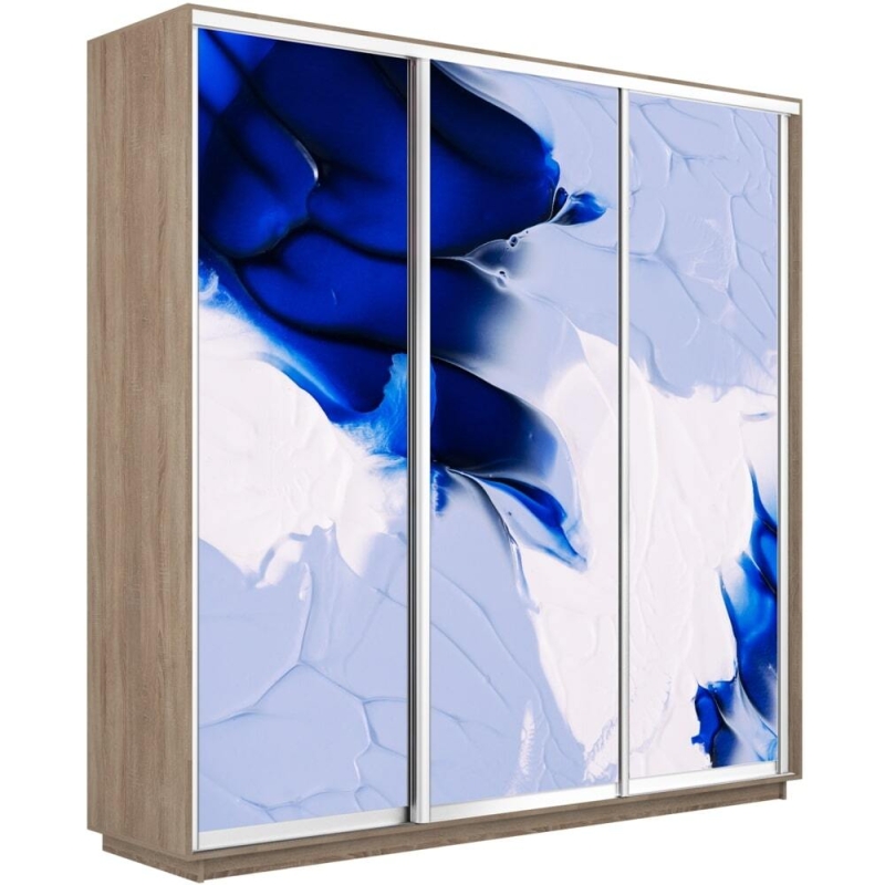 Шкаф-купе Фотопечать 3дв. Абстракция бело-голубая, 180х60х220, Сонома