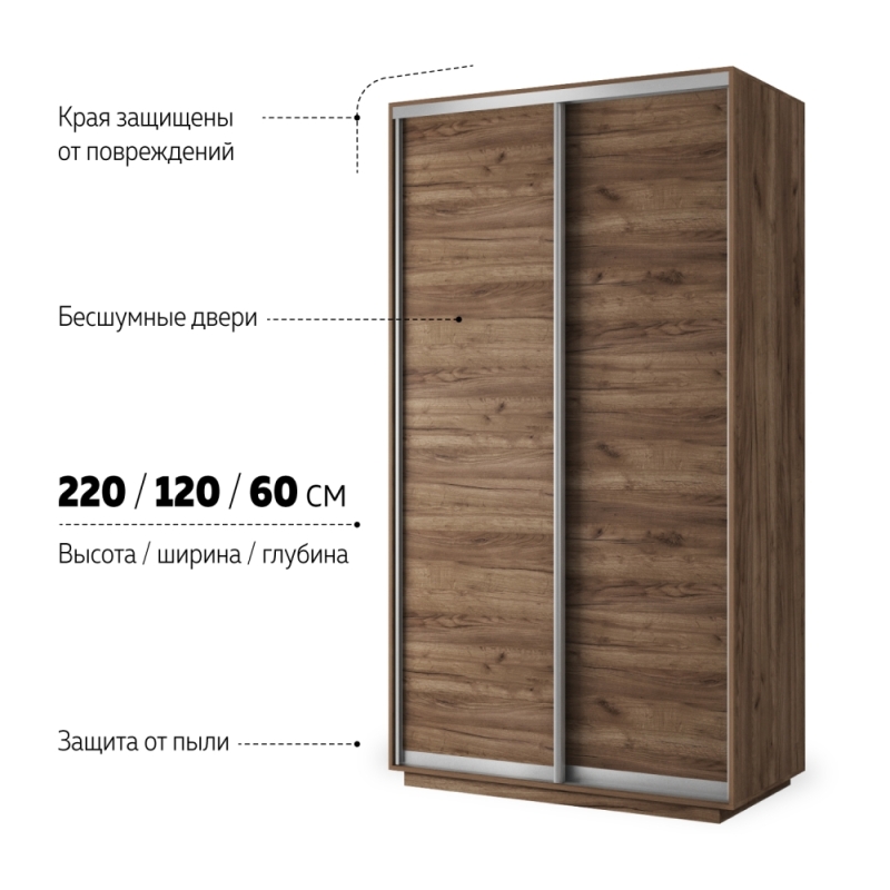 Шкаф-купе Экспресс Хит, 2дв.-ДСП, 120х60х220, Крафт табачный