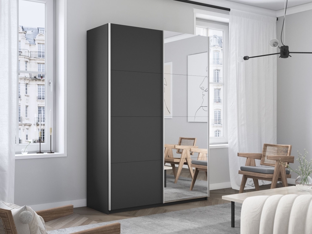 Шкаф-купе Прайм, 2дв. ДСП/Зеркало/доводчики, 140х57х230, Серый диамант