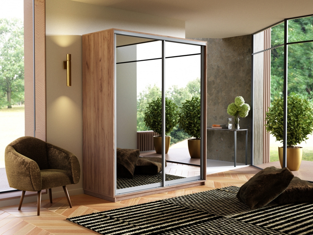 Шкаф-купе Экспресс, 2дв.-Зеркала, 160х60х220, Крафт табачный