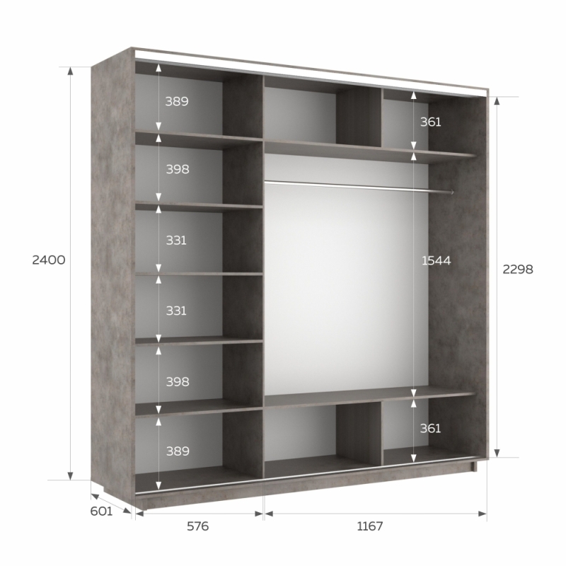 Шкаф-купе Экспресс 3дв.-ДСП, 180х60х240, Бетон