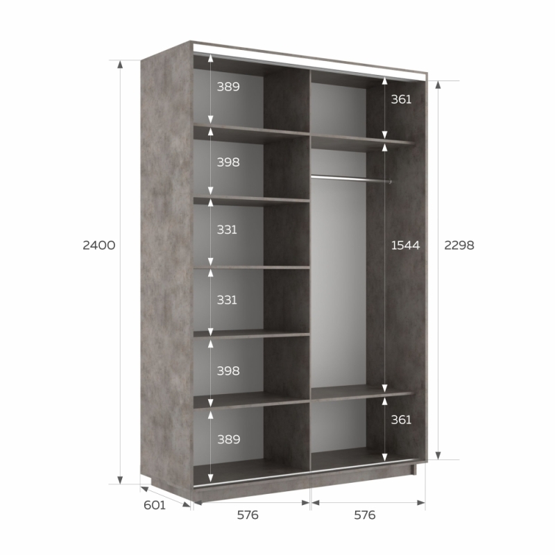 Шкаф-купе Экспресс, 2дв. ДСП/Зеркало, 120х60х240, Бетон