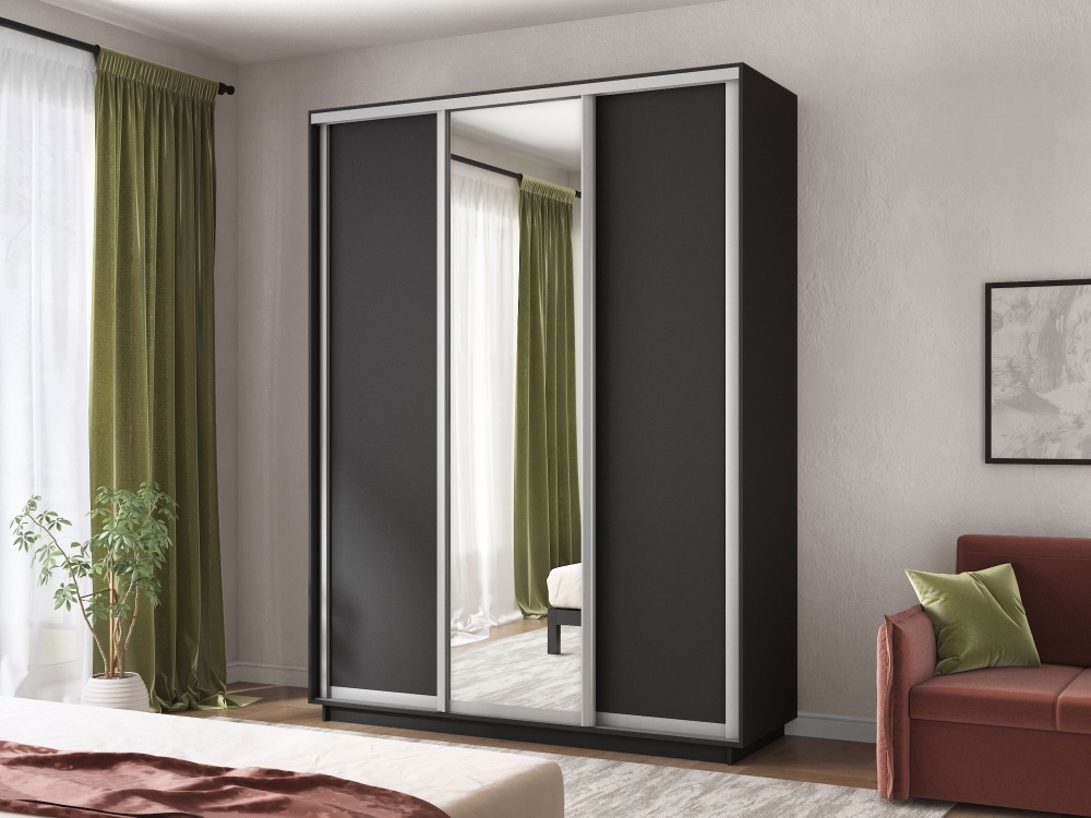 Шкаф-купе Экспресс 3дв. ДСП/Зеркало/ДСП, 180х60х220, Серый диамант