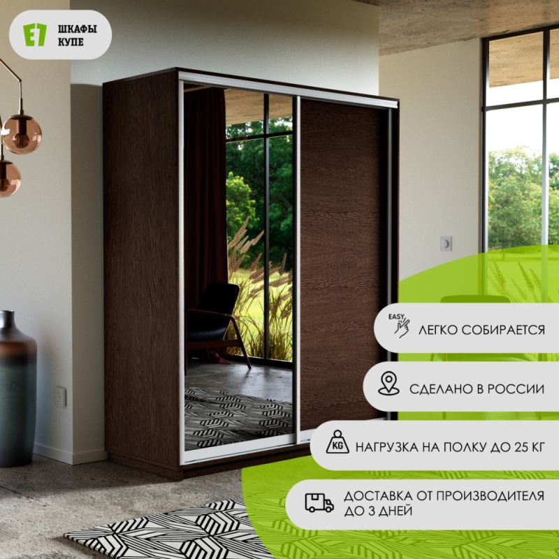 Шкаф-купе Экспресс, 2дв. ДСП/Зеркало, 120х60х240, Венге