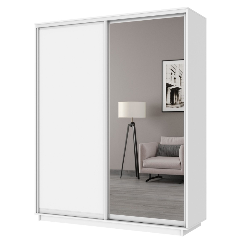 Шкаф-купе Экспресс, 2дв. ДСП/Зеркало, 180х60х220, Белый снег