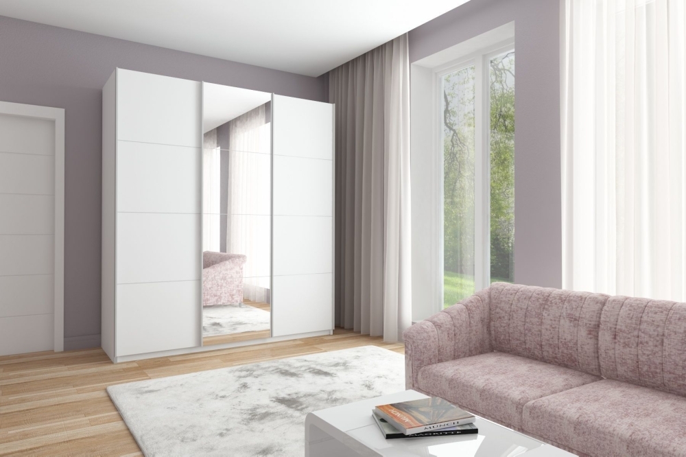 Шкаф-купе Прайм, 3дв. ДСП/Зеркало/ДСП/доводчики, 180х57х230, Белый Снег