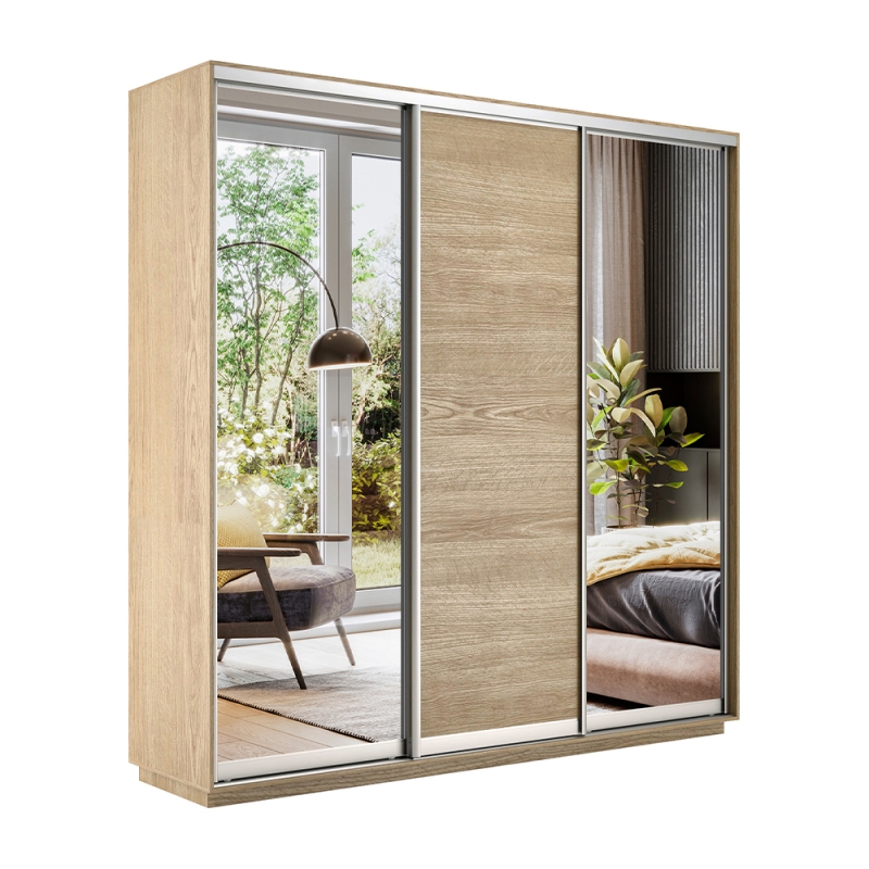 Шкаф-купе Экспресс 3дв. Зеркало/ДСП/Зеркало, 180х45х240, Сонома