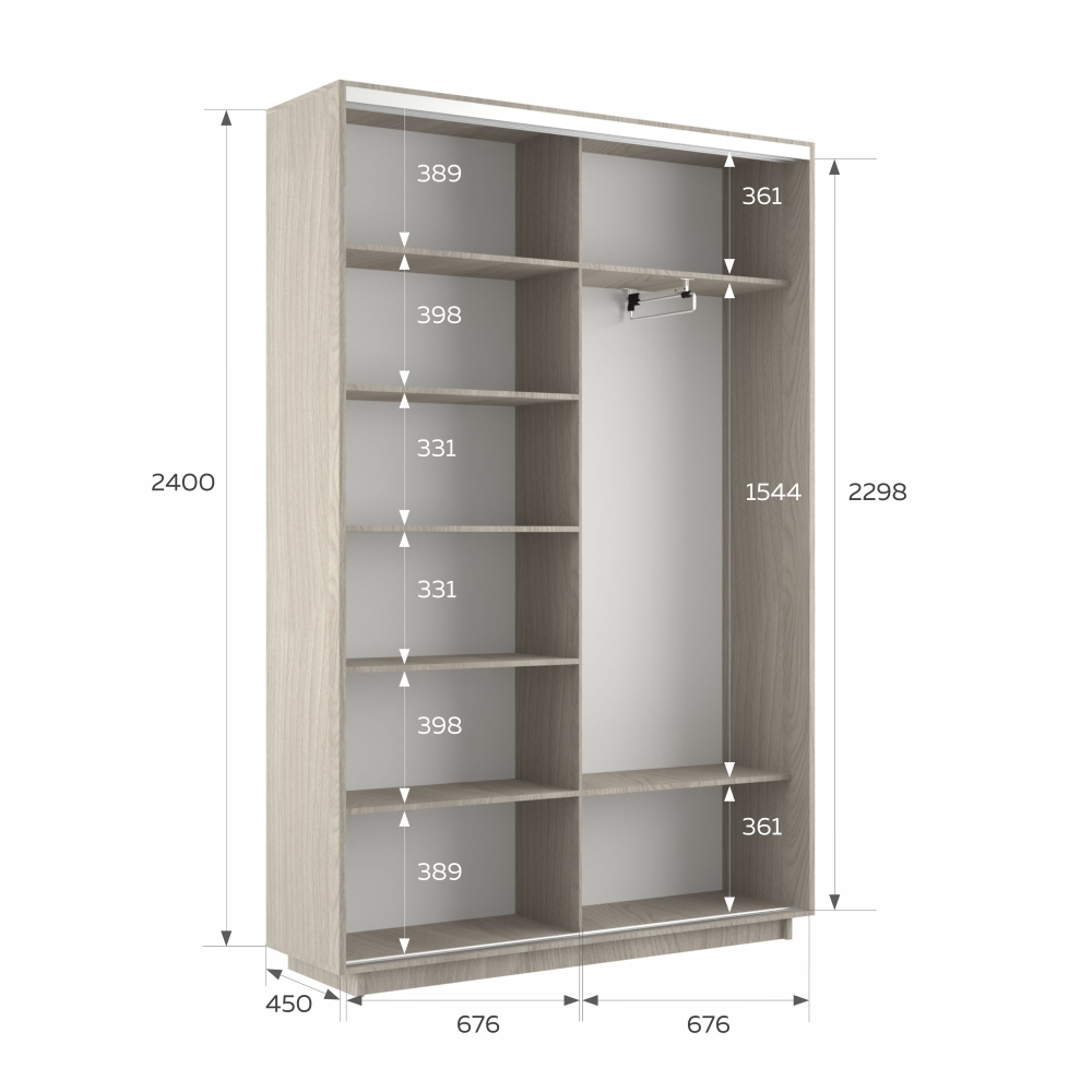 Шкаф-купе Фотопечать, 2дв. Листья золото, 140х45х240, Ясень Шимо светлый