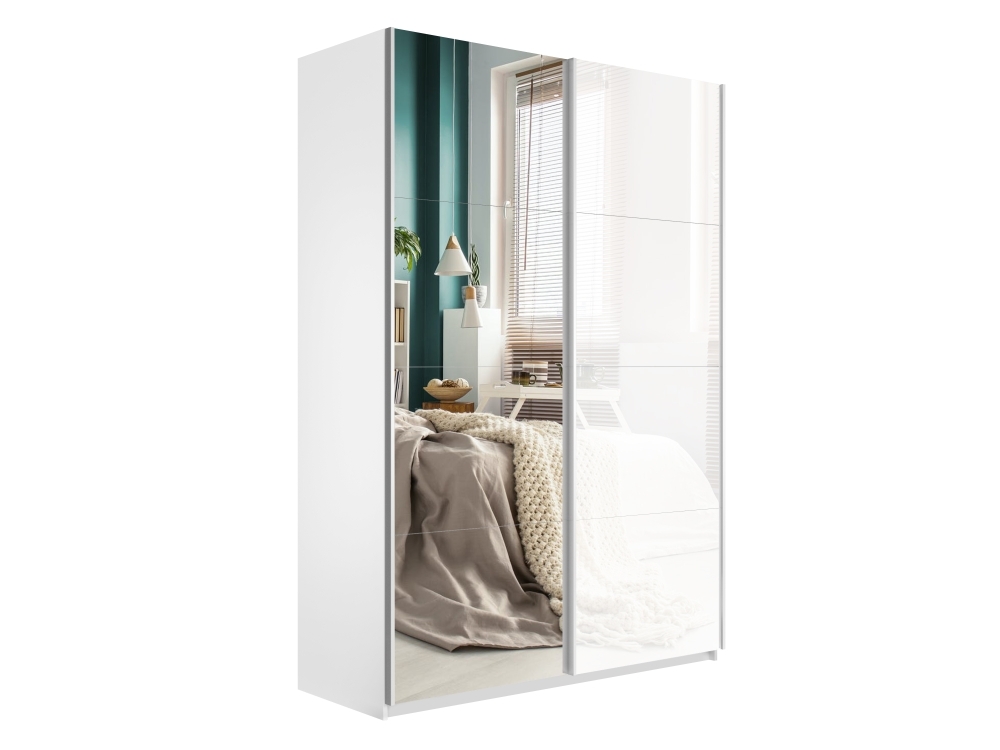 Шкаф-купе Прайм, 2дв. Зеркало/Белый Глянец/доводчики, 120х57х230, Белый снег