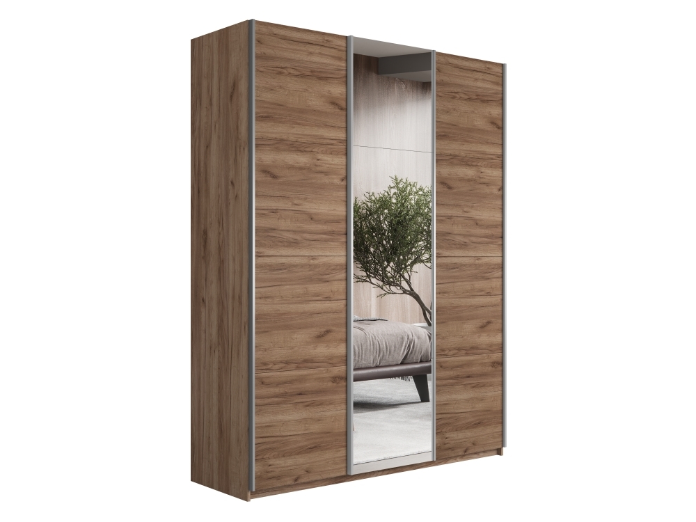Шкаф-купе Прайм, 3дв. ДСП/Зеркало/ДСП/доводчики, 180х57х230, Крафт табачный