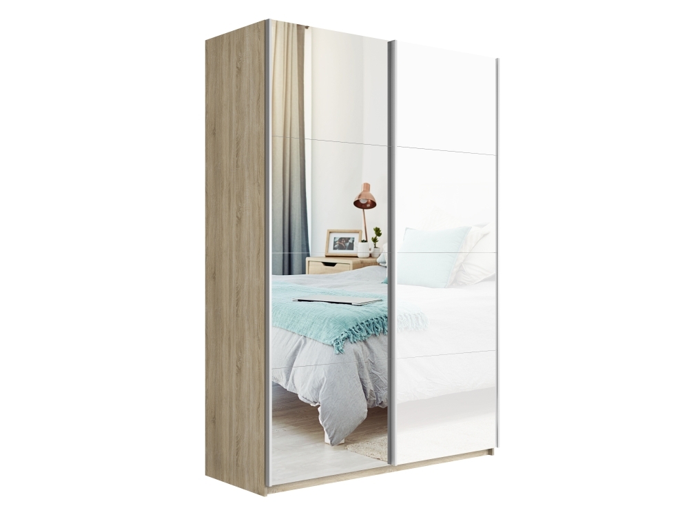 Шкаф-купе Прайм, 2дв. Зеркало/Белый Глянец/доводчики, 120х57х230, Сонома