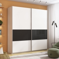 Шкаф-купе Прайм, 2дв. ДСП/Стекло черное/доводчики, 160х57х230, белый стекло черное