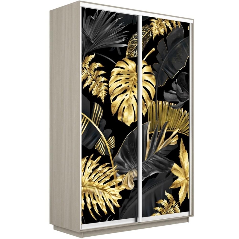 Шкаф-купе Фотопечать, 2дв. Листья золото, 160х45х220, Ясень шимо светлый