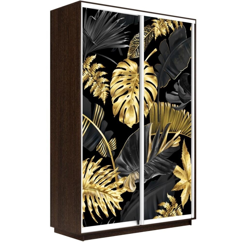 Шкаф-купе Фотопечать, 2дв. Листья золото, 160х45х240, Венге