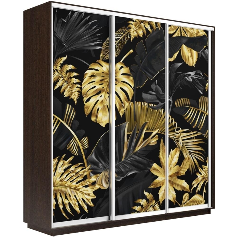 Шкаф-купе Фотопечать 3дв. Листья золото, 180х45х220, Венге