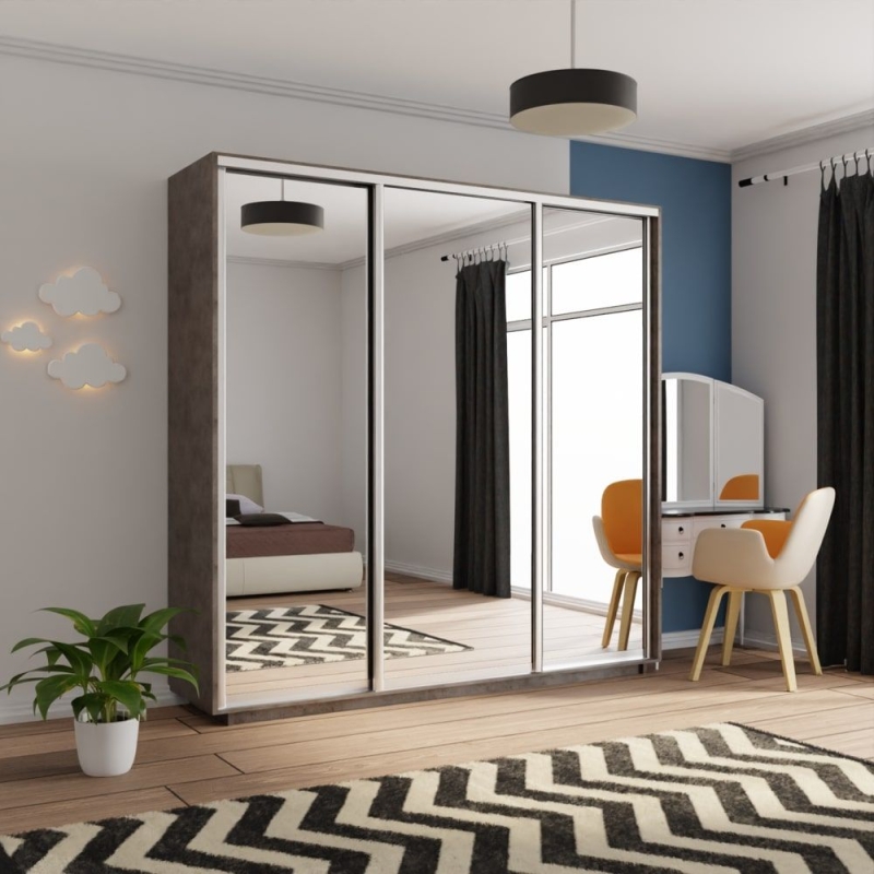 Шкаф-купе Экспресс 3дв.-зеркала, 240х60х240, Бетон