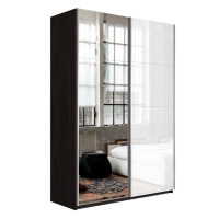 Шкаф-купе Прайм, 2дв. Зеркало/Белый Глянец/доводчики, 140х57х230, Венге