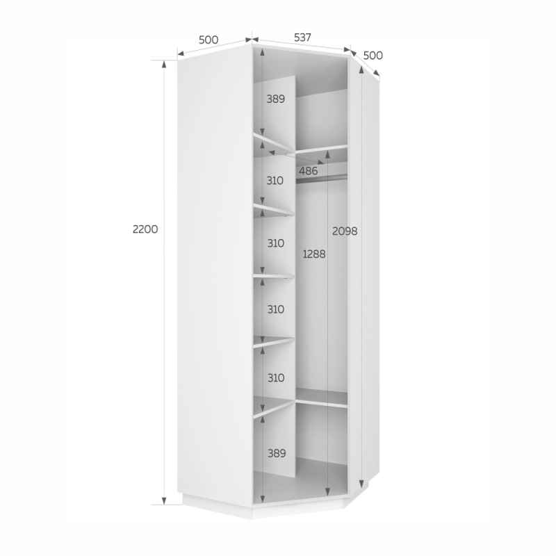 Шкаф распашной Распашной Угловой Экспресс 90х90х220 см