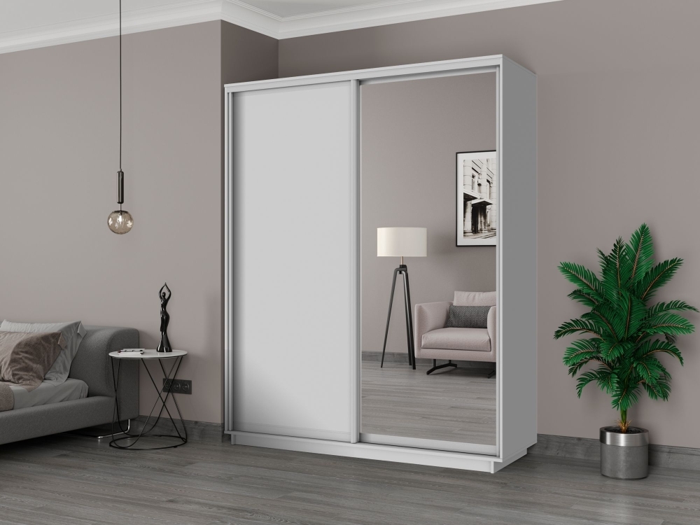 Шкаф-купе Экспресс, 2дв. ДСП/Зеркало, 180х45х240, Белый снег