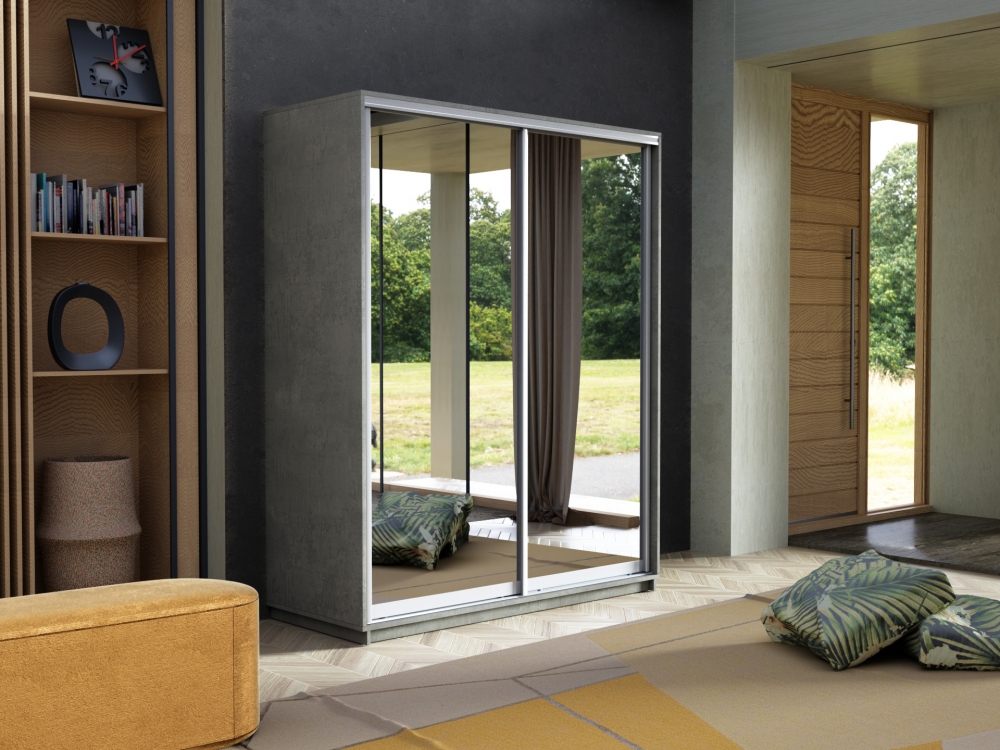 Шкаф-купе Экспресс, 2дв.-Зеркала, 140х60х220, Бетон