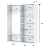 Шкаф-купе Прайм, 2дв.-Зеркало/доводчики, 160х57х230, Белый Снег