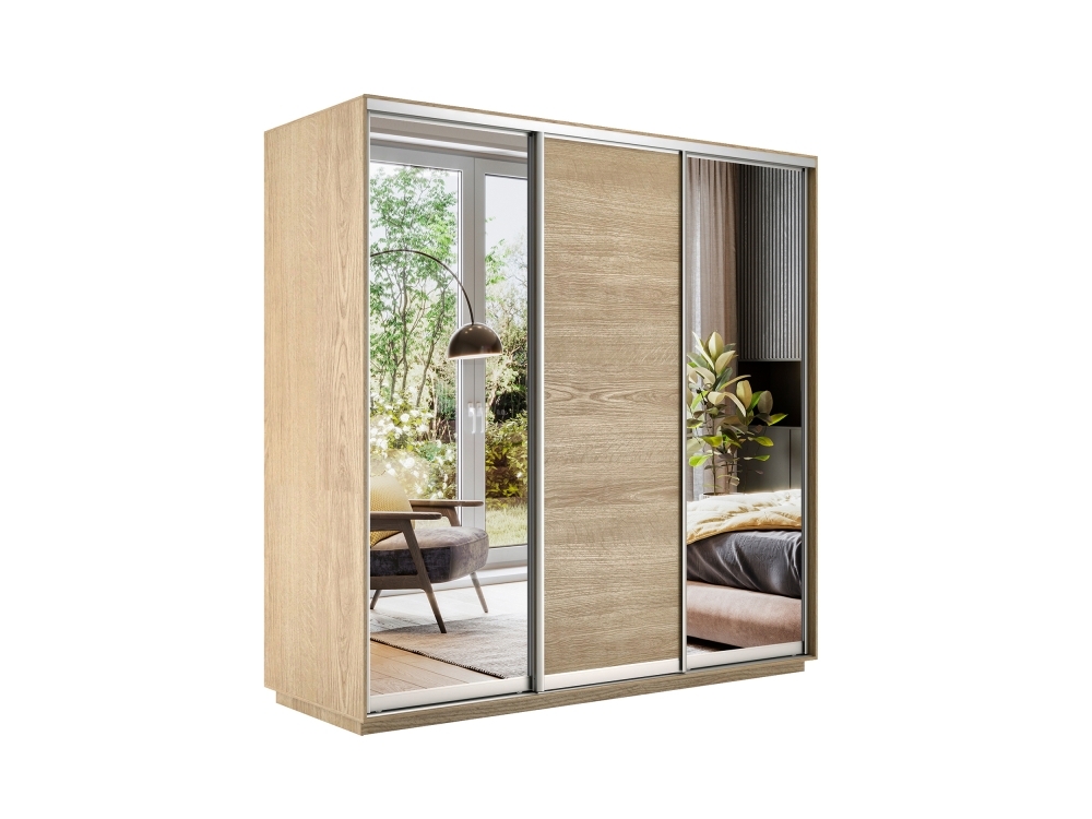 Шкаф-купе Экспресс 3дв. Зеркало/ДСП/Зеркало, 180х60х220, Сонома