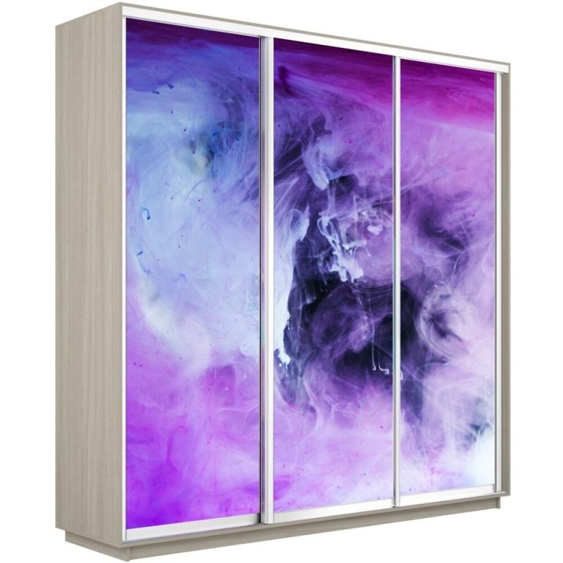 Шкаф-купе Фотопечать 3дв. Фиолетовый дым, 180х45х220, Ясень шимо светлый