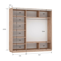 Шкаф-купе Фотопечать 3дв. Морские волны, 180х60х220, Крафт табачный
