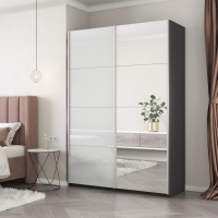 Шкаф-купе Прайм, 2дв. Зеркало/Белый Глянец/доводчики, 120х57х230, Серый диамант