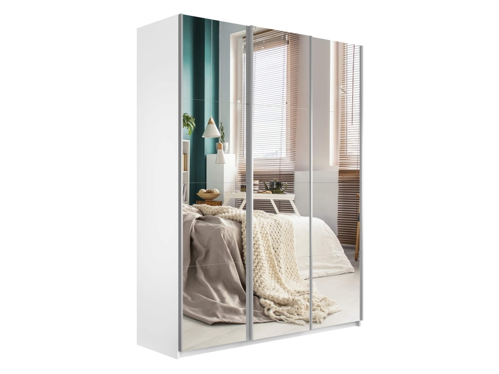 Шкаф-купе Прайм 3дв.-Зеркало/доводчики, 180х57х230, Белый Снег